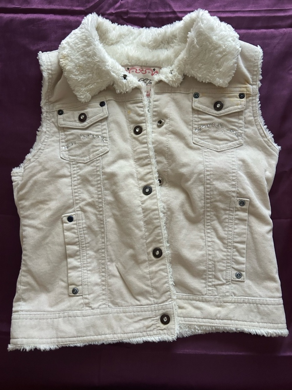 Vintage Limited Too Cream Sherpa-Lined Denim Vest